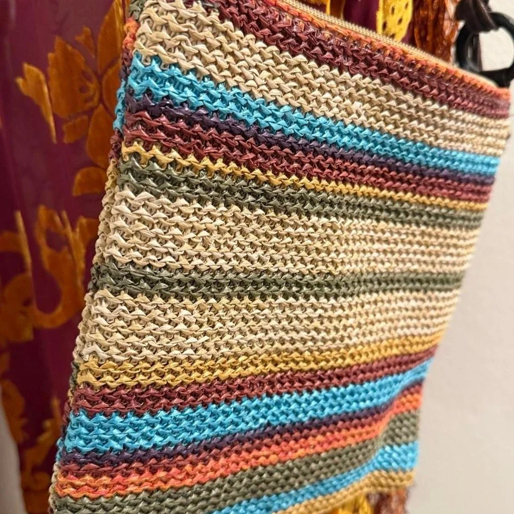 Vintage‎ 2000s boho Sun N Sand crochet shoulder crossbody bag beaded straps